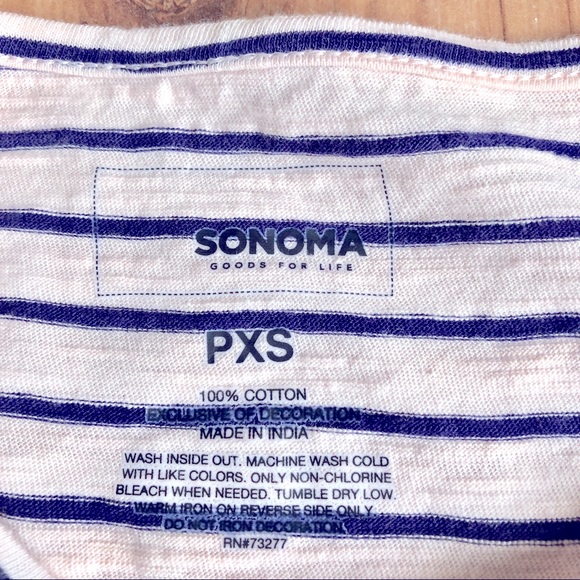 NEW SONOMA Butterfly Embroidery Tee Shirt Striped Petite XS Off White Women’s - Picture 5 of 16